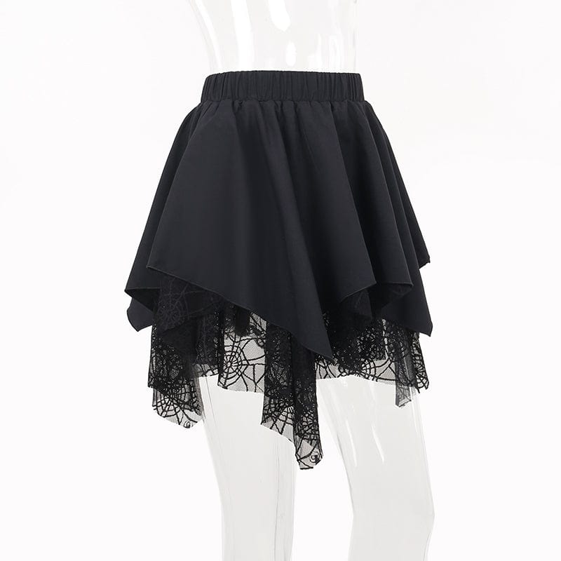 Kobine Women's Gothic Irregular Spider Mesh Splice Skirt