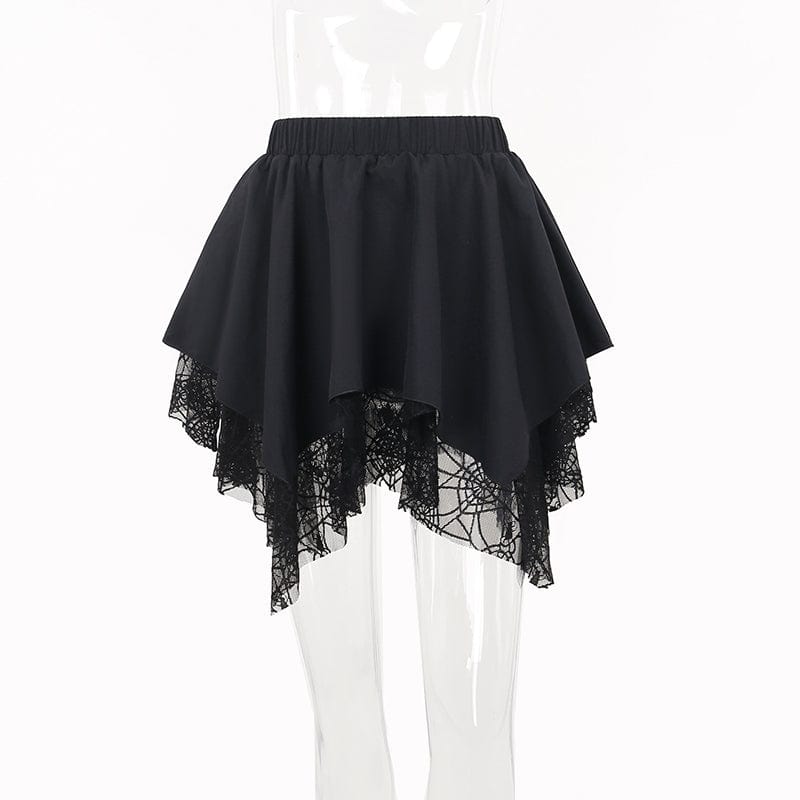 Kobine Women's Gothic Irregular Spider Mesh Splice Skirt
