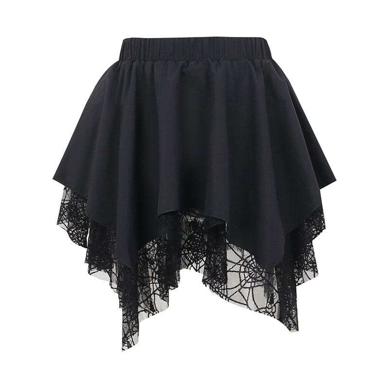 Kobine Women's Gothic Irregular Spider Mesh Splice Skirt