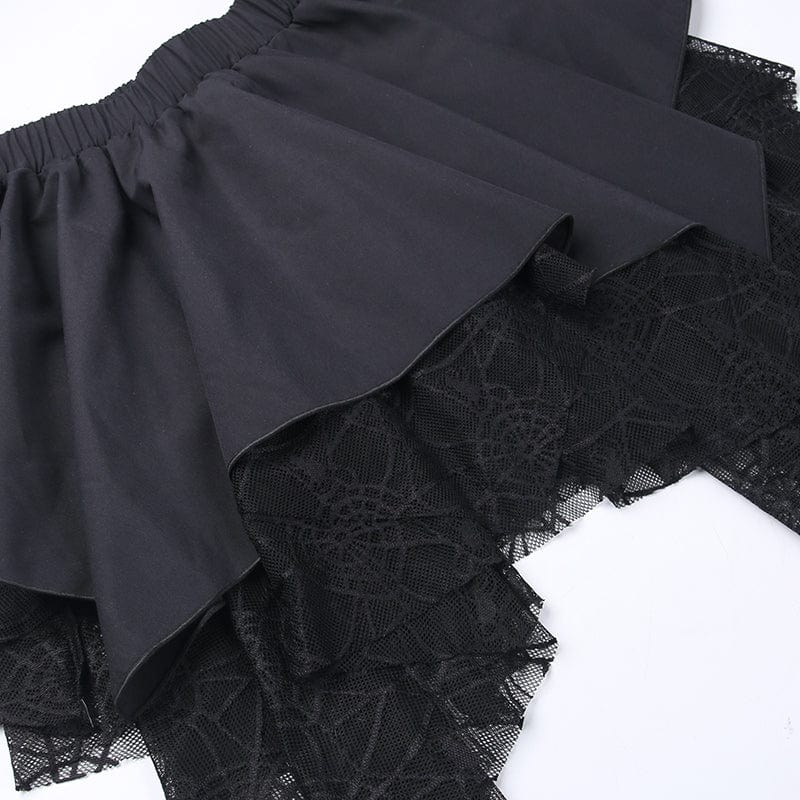 Kobine Women's Gothic Irregular Spider Mesh Splice Skirt