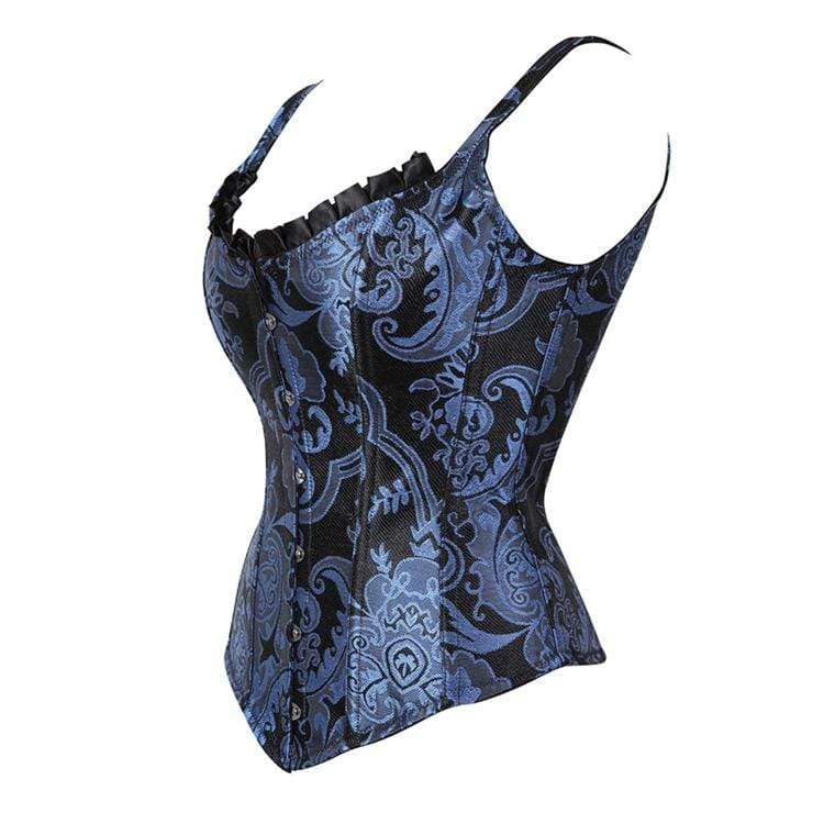 Women's Gothic Jacquard Overbust Corsets Blue