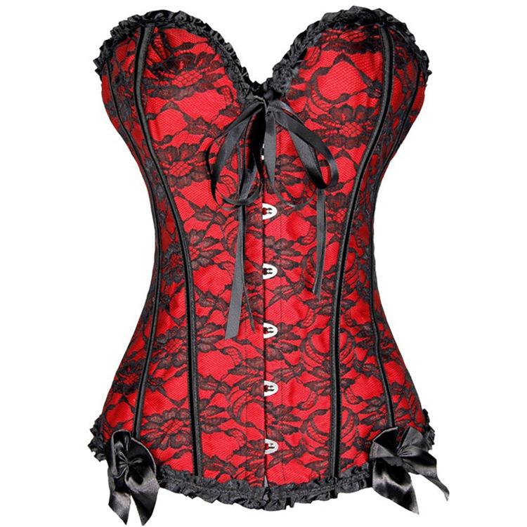 Women's Gothic Jacquard Overbust Corsets With Bowknots