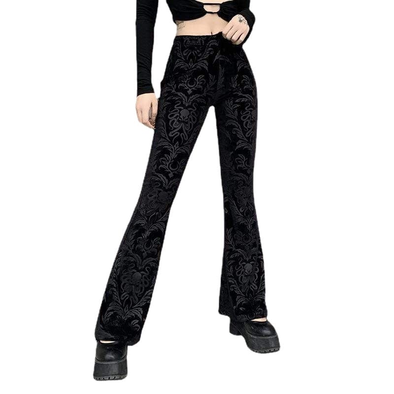 Kobine Women's Gothic Jacquard Velet Flared Trousers