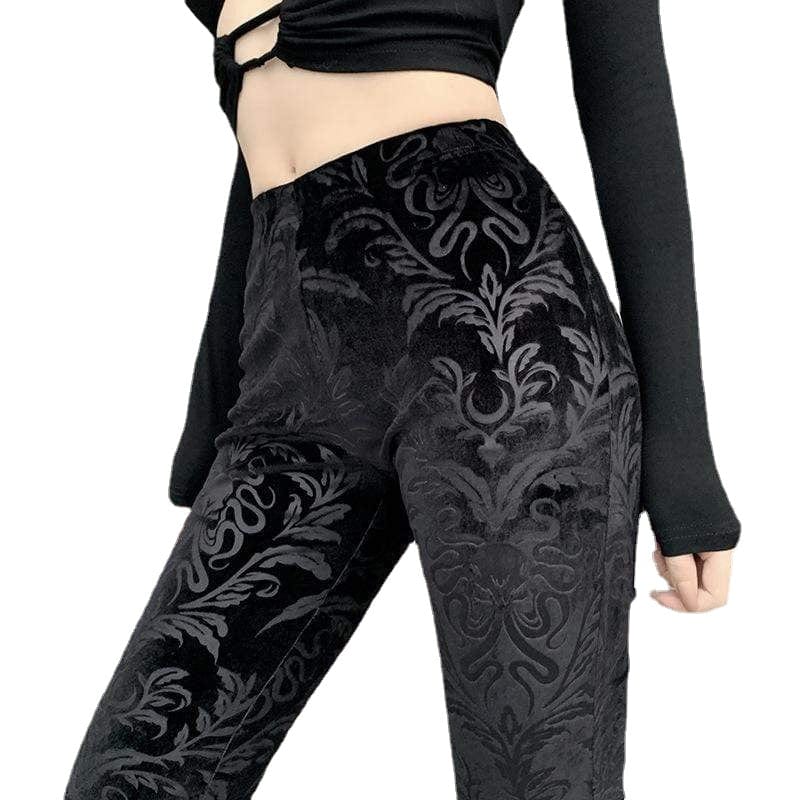 Kobine Women's Gothic Jacquard Velet Flared Trousers