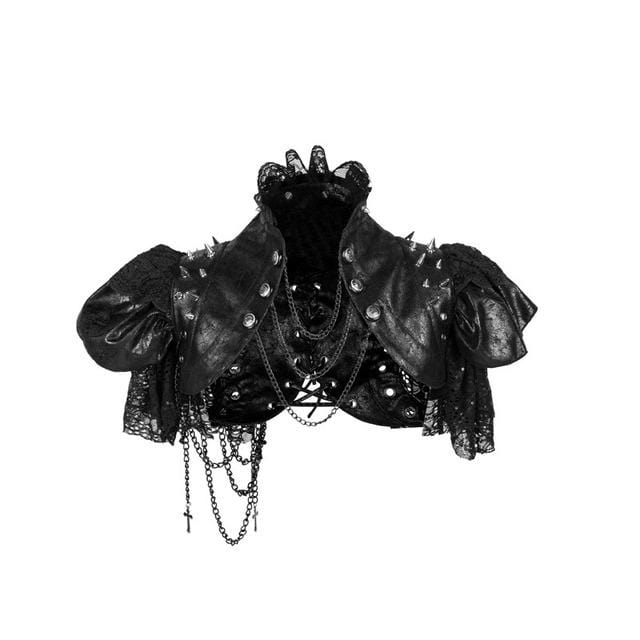 Women's Gothic Lace Hem Black Cape with Chain