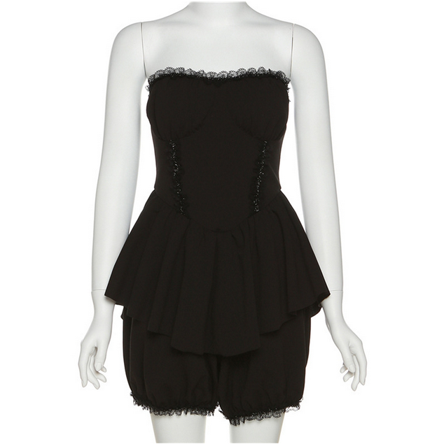 Kobine Women's Gothic Lace Off Shoulder Tank Top & Shorts