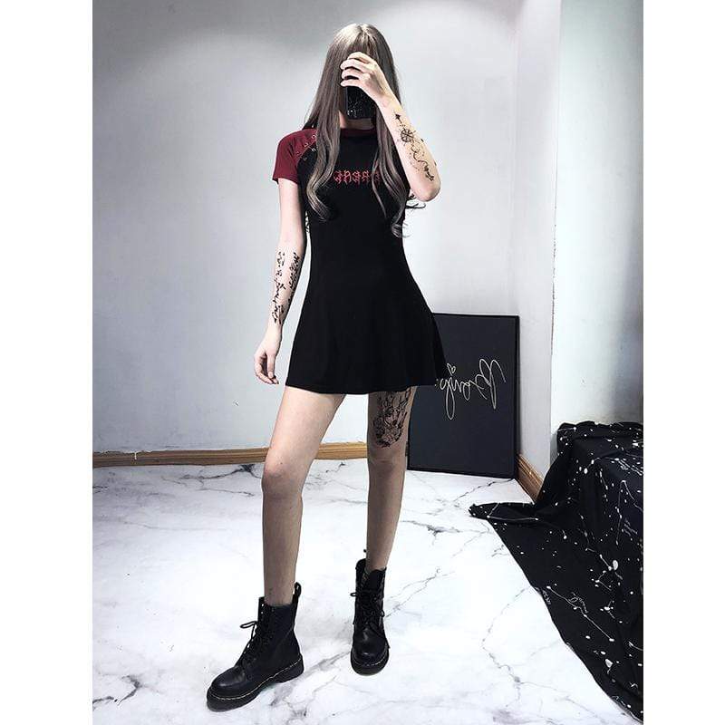 Women's Gothic Letter Embroidered Fitted Dresses