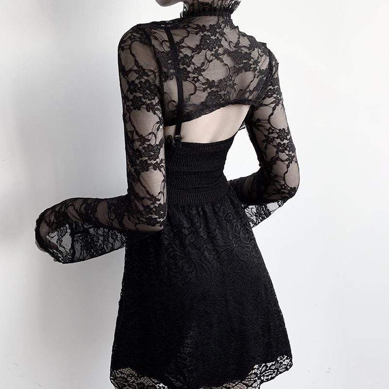 Women's Gothic Long Sleeved Sheer Floral Lace Capes