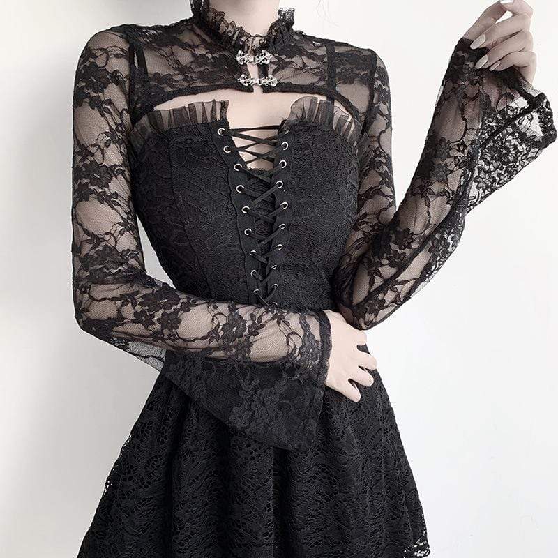 Women's Gothic Long Sleeved Sheer Floral Lace Capes