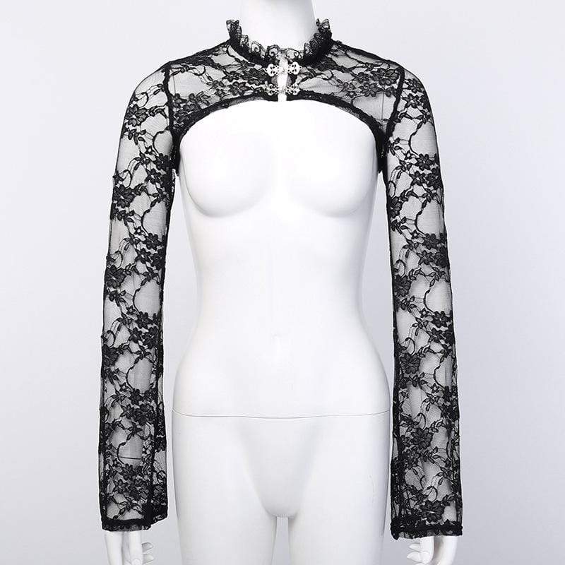 Women's Gothic Long Sleeved Sheer Floral Lace Capes