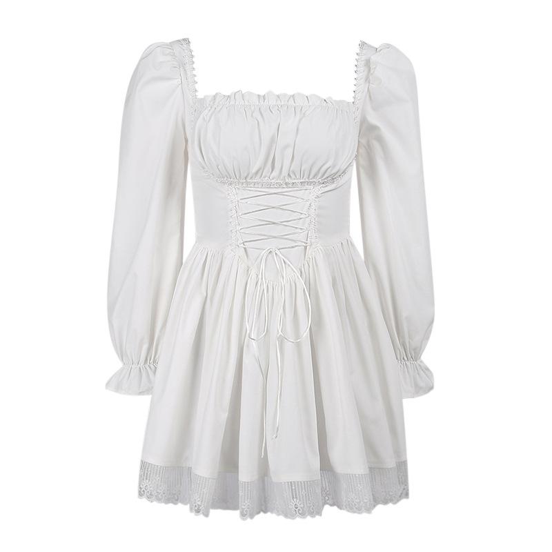 Women's Gothic Puff Sleeved Strappy Ruched Dress