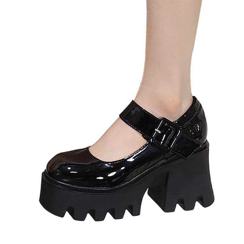 Kobine Women's Gothic Punk Buckle Mary Jane Shoes