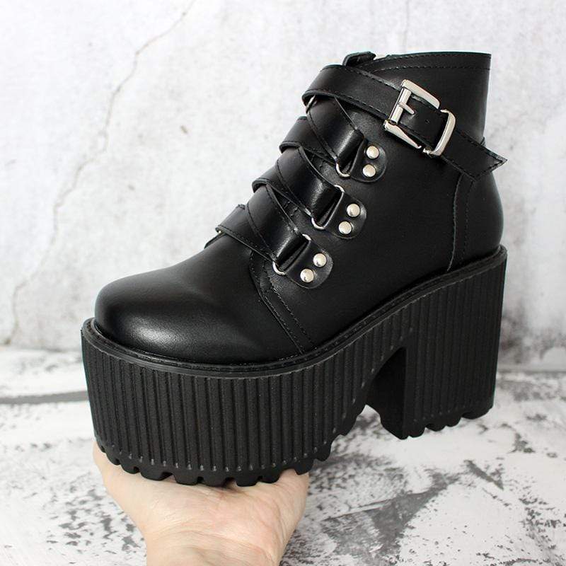 Kobine Women's Gothic Punk Buckle Zipper Platform Boots