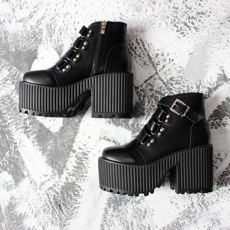 Kobine Women's Gothic Punk Buckle Zipper Platform Boots