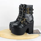Women's Gothic Punk Buckles Lace-up Chunky Heel Boots