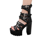 Kobine Women's Gothic Punk Buckles Mid-calf Gladiator Boots