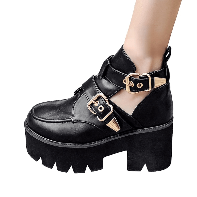 Kobine Women's Gothic Punk Buckles Platform Ankle Boots