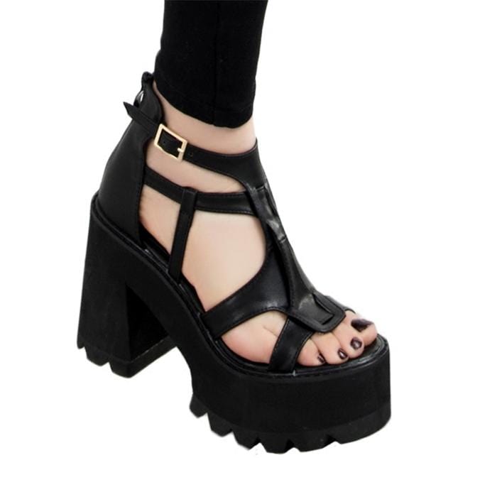 Kobine Women's Gothic Punk Cutout Buckles Platform Sandals