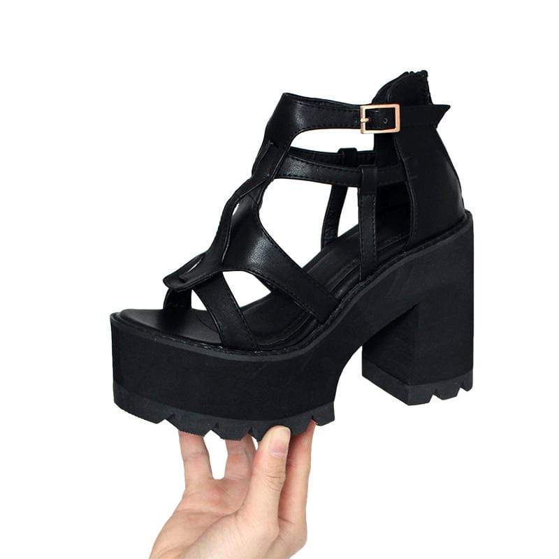 Kobine Women's Gothic Punk Cutout Buckles Platform Sandals