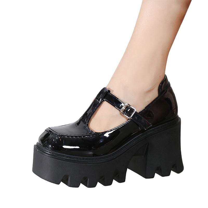 Kobine Women's Gothic Punk Cutout Platform Mary Jane Shoes