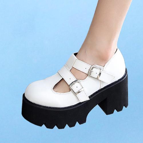 Kobine Women's Gothic Punk Double Color Mary Jane Shoes