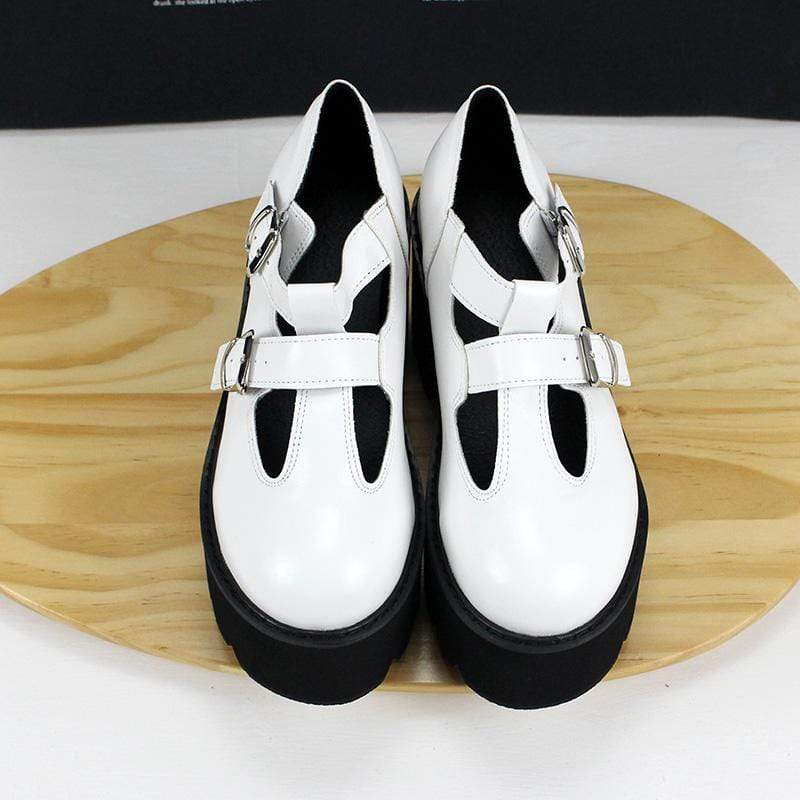 Kobine Women's Gothic Punk Double Color Mary Jane Shoes