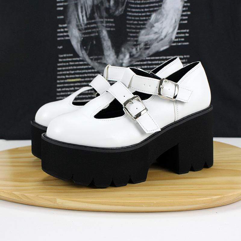 Kobine Women's Gothic Punk Double Color Mary Jane Shoes