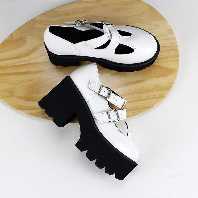 Kobine Women's Gothic Punk Double Color Mary Jane Shoes