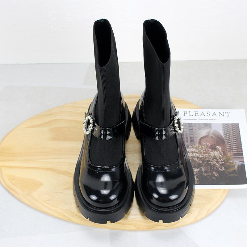 Women's Gothic Punk Elastic Splice Mary Jane Boots