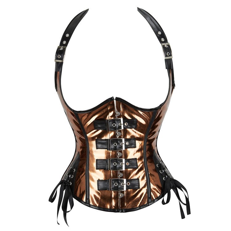 Kobine Women's Gothic Punk Halterneck Buckles Underbust Corset