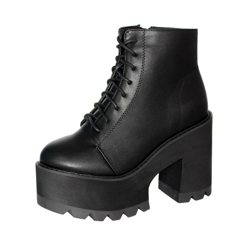 Kobine Women's Gothic Punk Lace-up Chunky Heel Boots