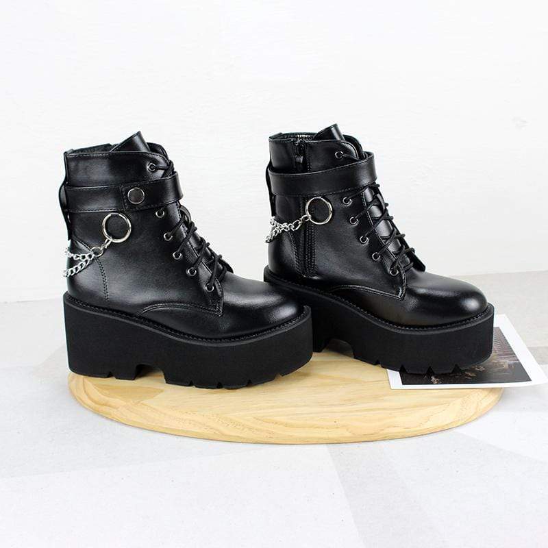 Women's Gothic Punk Lace-up Platform Boots with Chain