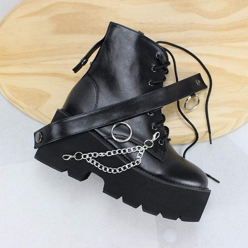 Women's Gothic Punk Lace-up Platform Boots with Chain