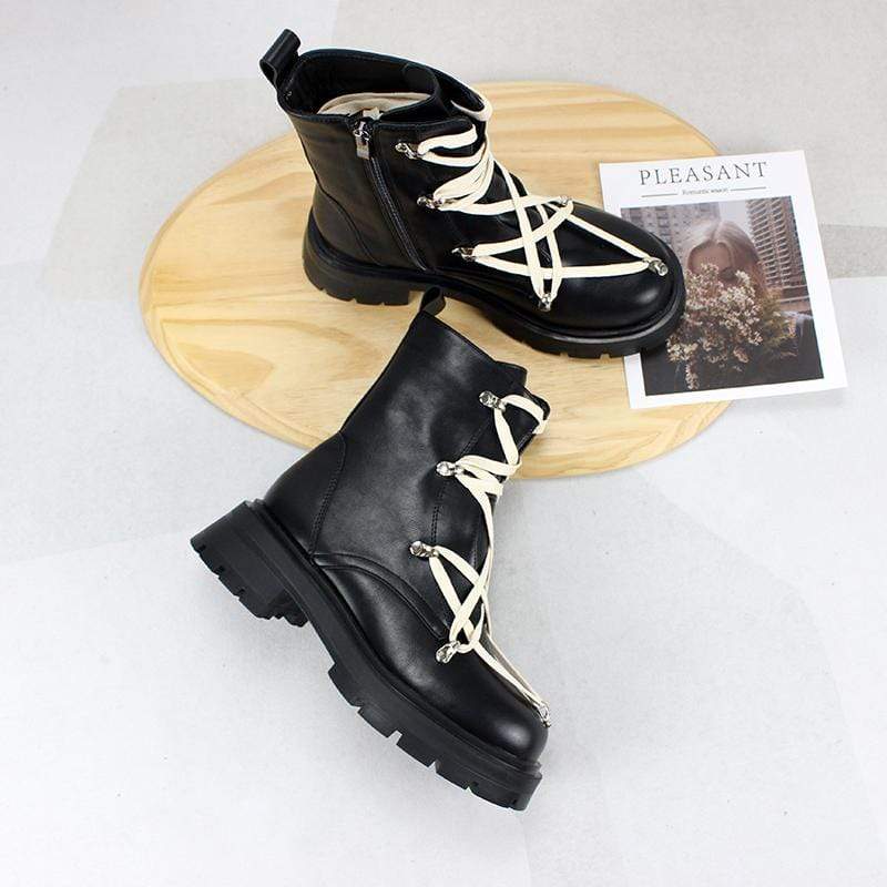 Women's Gothic Punk Lace-up Zipper Buskin Boots