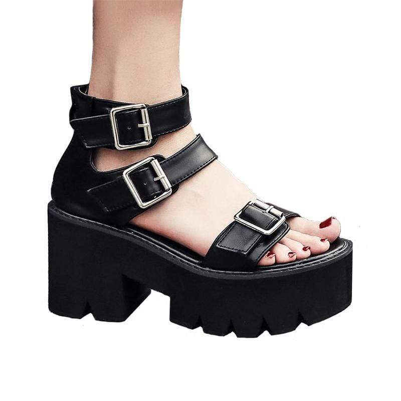 Kobine Women's Gothic Punk Open-toe Buckles Platform Sandals 