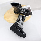 Women's Gothic Punk Patent Leather Boots with Chain