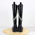 Women's Gothic Punk Thigh High Boots with Pearl Chain