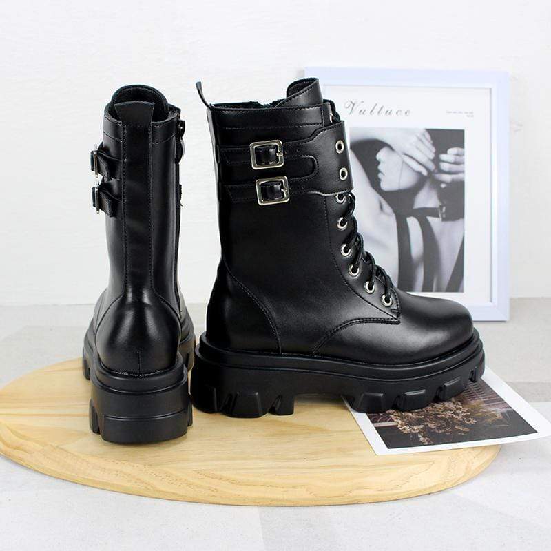 Women's Gothic Punk Zipper Buckles Buskin Boots