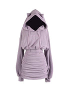 Women's Gothic Pure Color Embroideried Dresses With Cat Ear Hood