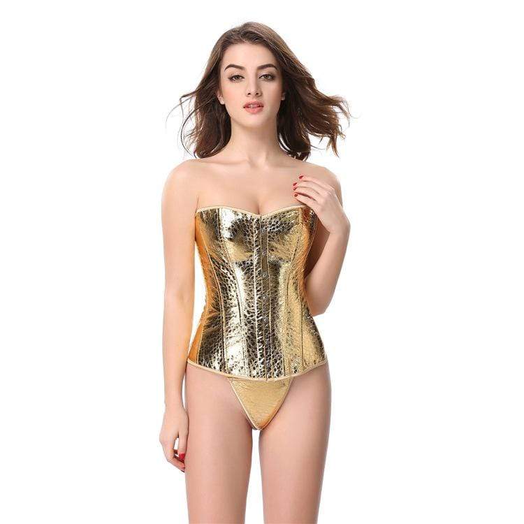 Women's Gothic Pure Color Overbust Corsets Golden