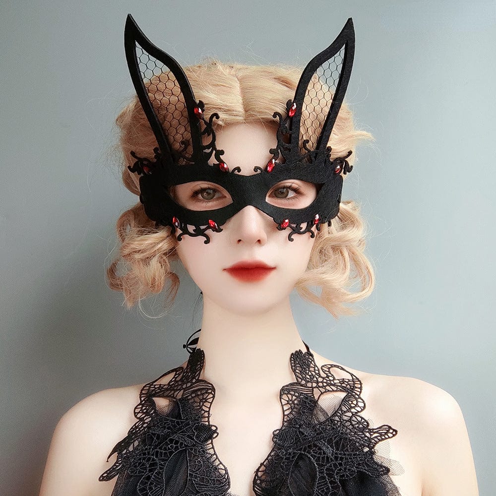 Kobine Women's Gothic Rabbit's Ears Bead Mask