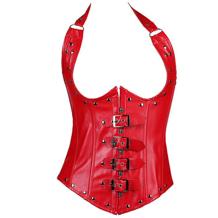 Women's Gothic Rivets Halter Top Underbust Corsets With T-back