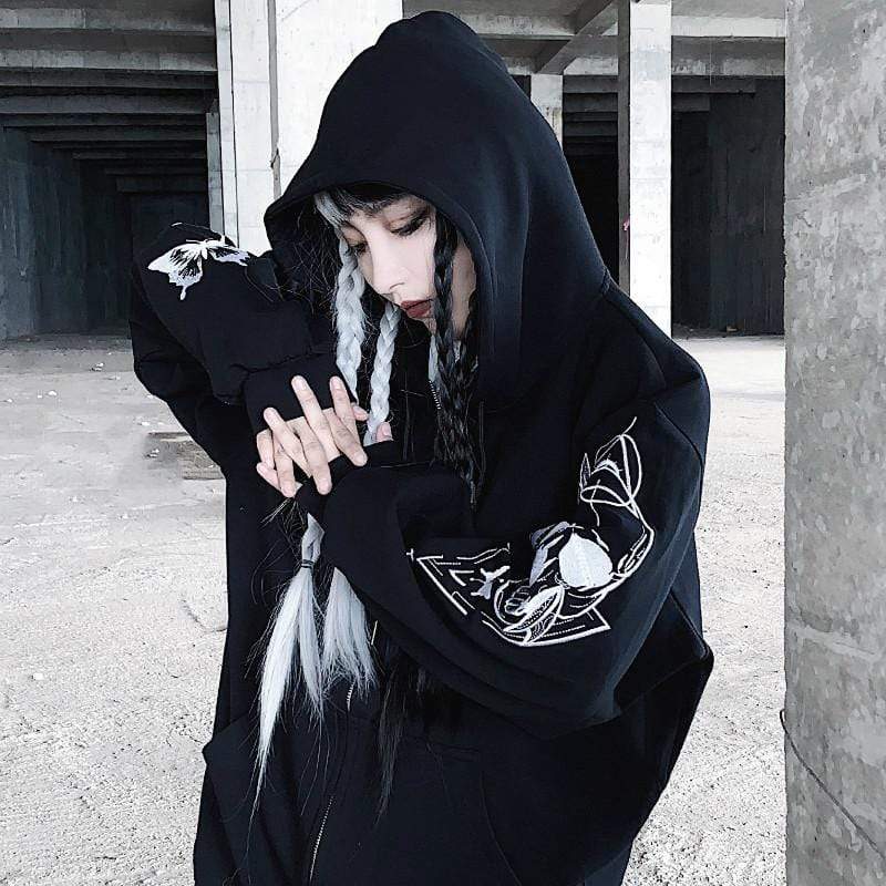 Women's Gothic Skull Butterflies Embroidered Coats With Hood