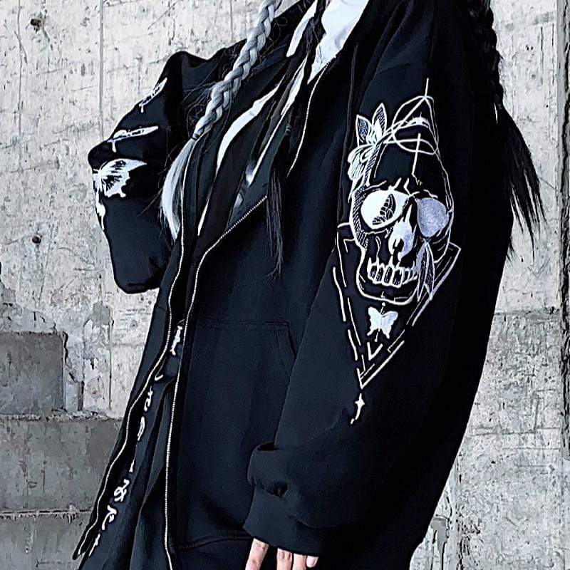 Women's Gothic Skull Butterflies Embroidered Coats With Hood