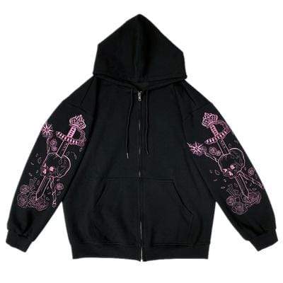 Women's Gothic Skull Roses Embroidered Coats With Hood