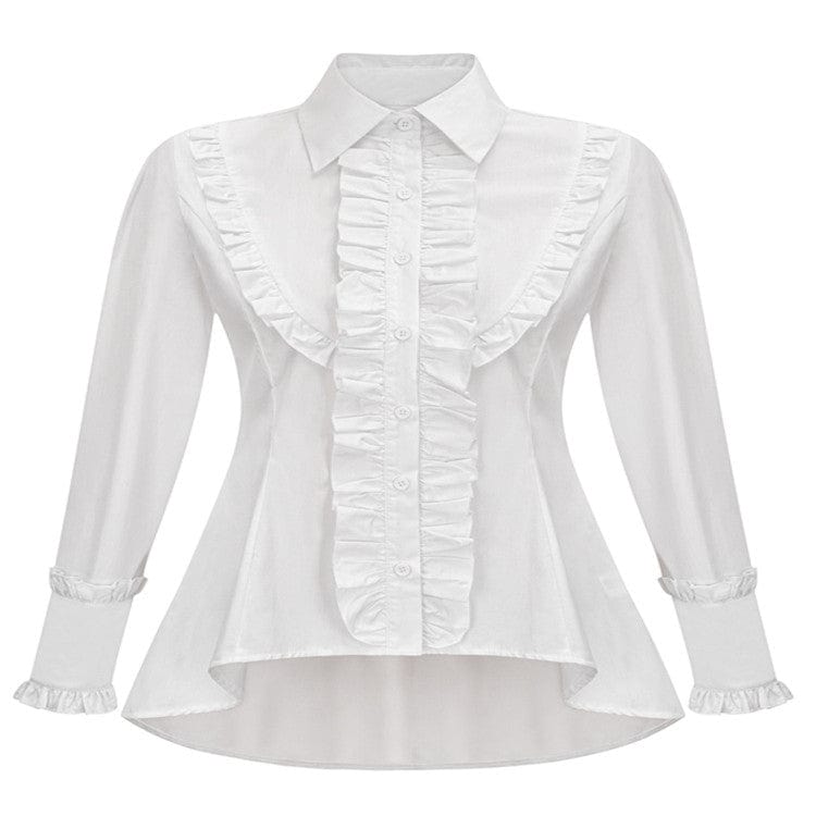 Kobine Women's Gothic Slim Fitted Ruffled Shirt