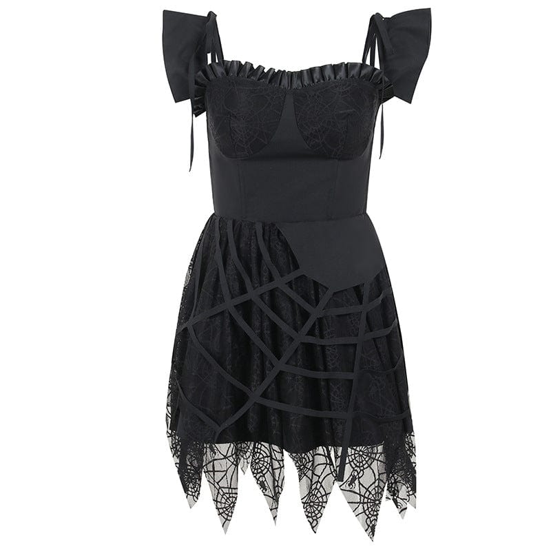 Kobine Women's Gothic Spider Web Mesh Splice Dress