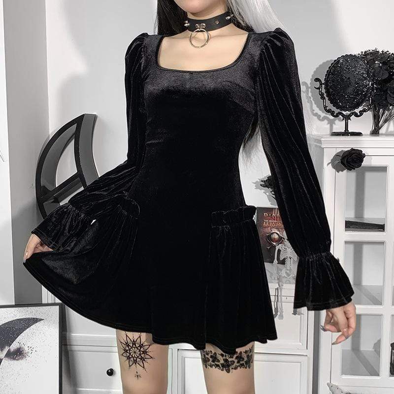 Women's Gothic Square-cut Collar Puff Sleeved Dress