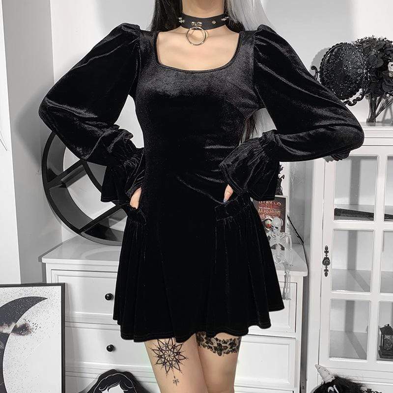 Women's Gothic Square-cut Collar Puff Sleeved Dress