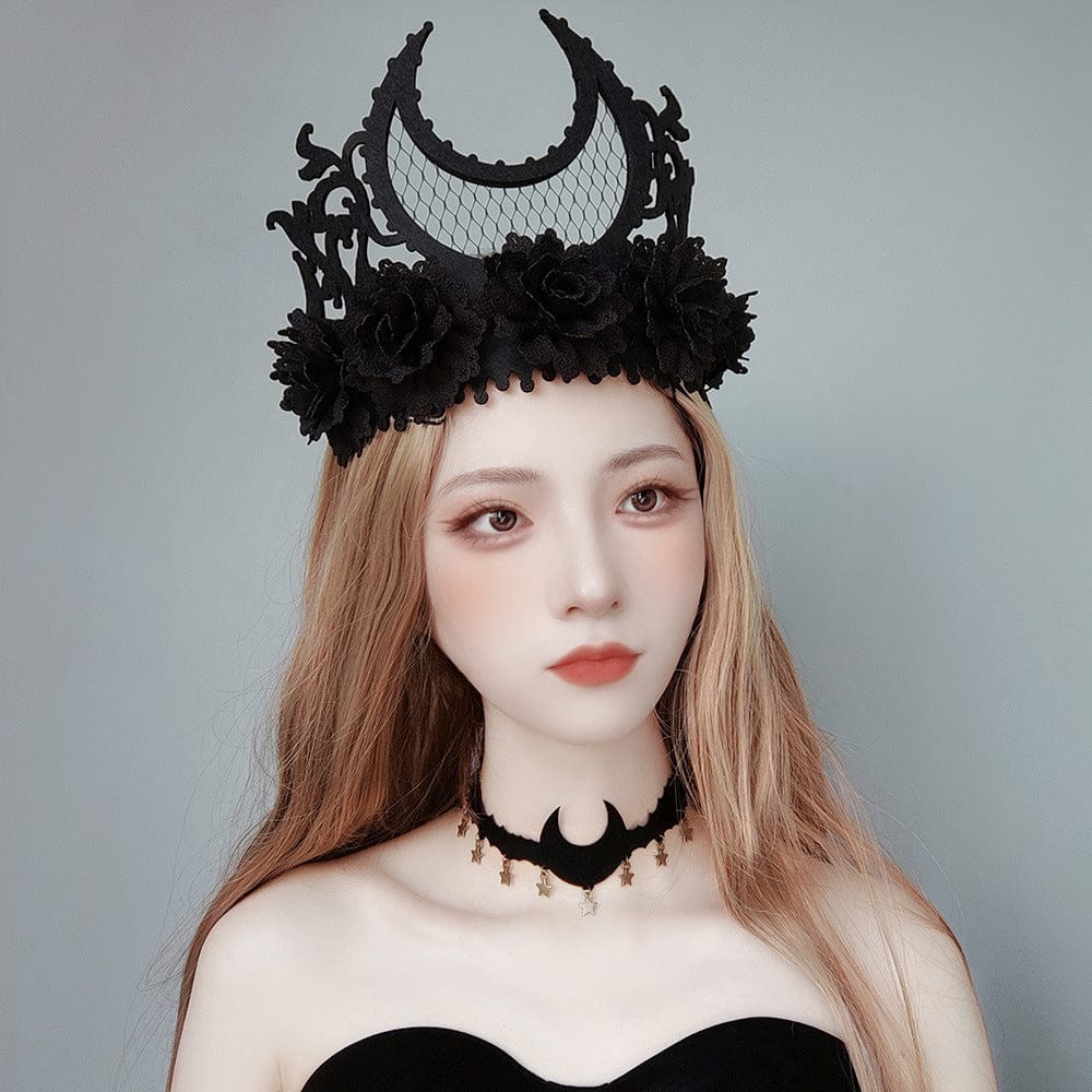 Kobine Women's Gothic Strappy Floral Moon Headwear